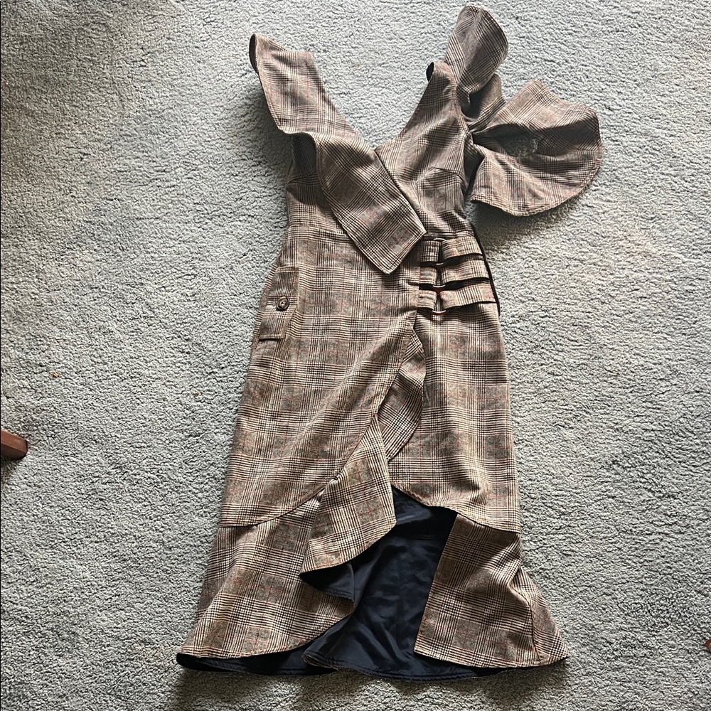 Self-Portrait Brown Asymmetrical Plaid Dress